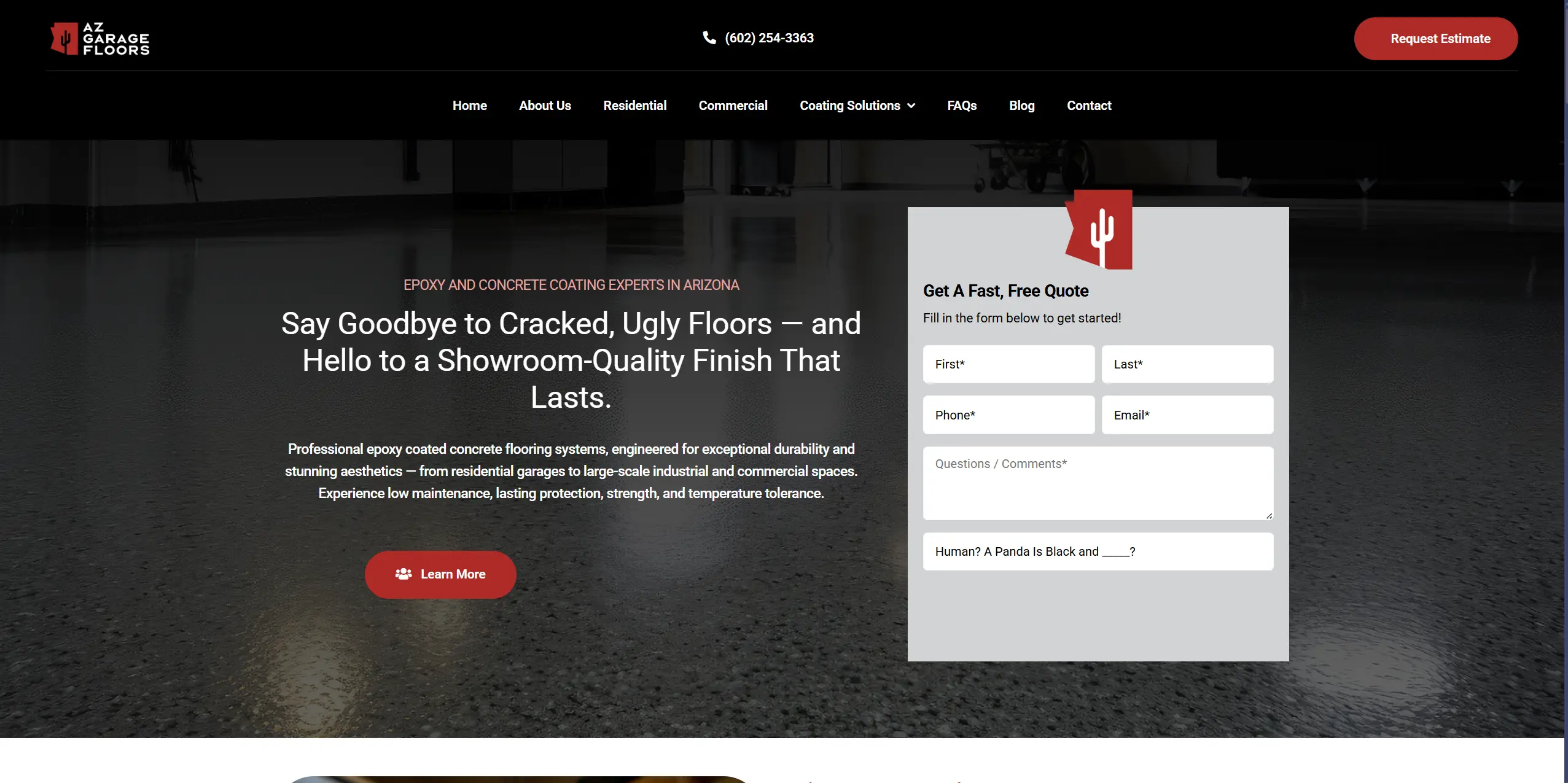 AZ Garage Floors — custom WordPress website by Tucson Web Design Co. for an Arizona epoxy and concrete coatings contractor