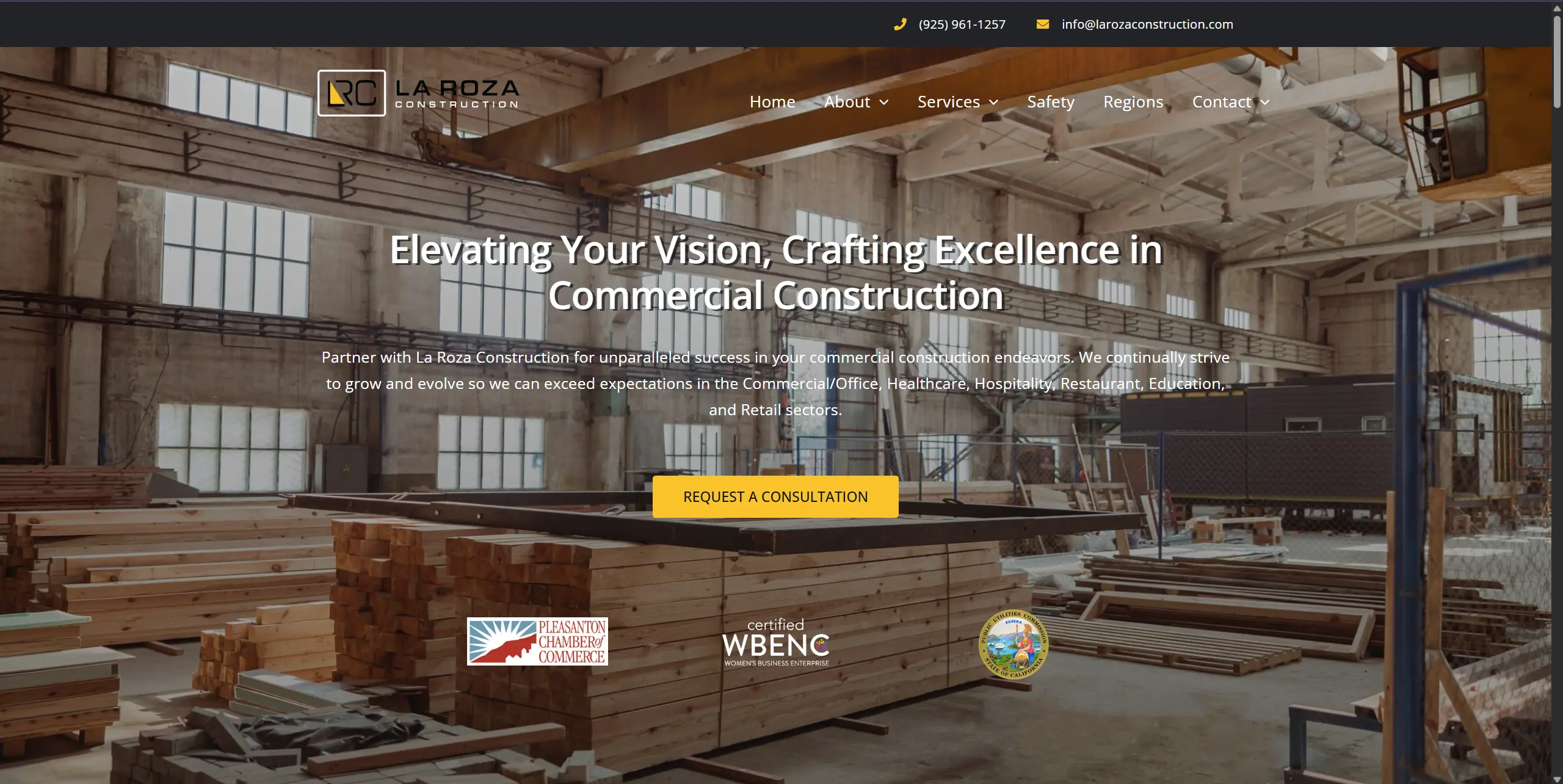 La Roza Construction — custom WordPress website by Tucson Web Design Co. for a commercial general contractor serving healthcare, hospitality, education, and retail