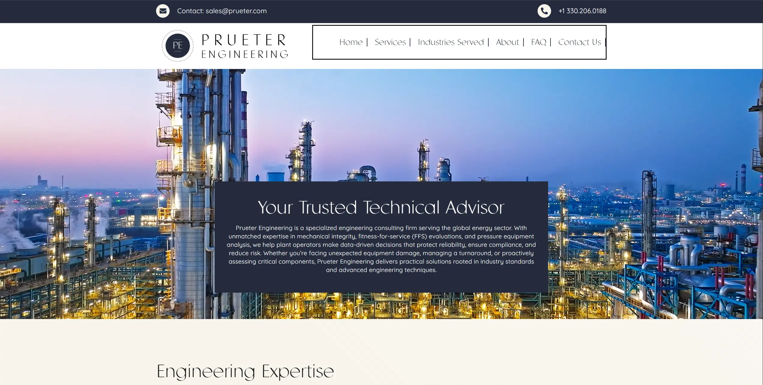 Prueter Engineering — custom WordPress website by Tucson Web Design Co. for an energy-sector engineering consultancy